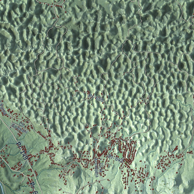 Close-up of the map of Manatí, Puerto Rico print showing street and building detail
