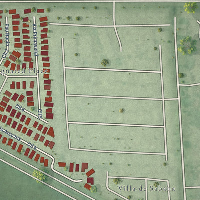 Close-up of the map of Mansión del Sol, Puerto Rico print showing street and building detail