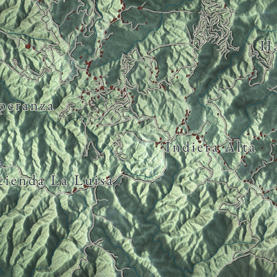 Close-up of the map of Maricao, Puerto Rico print showing street and building detail