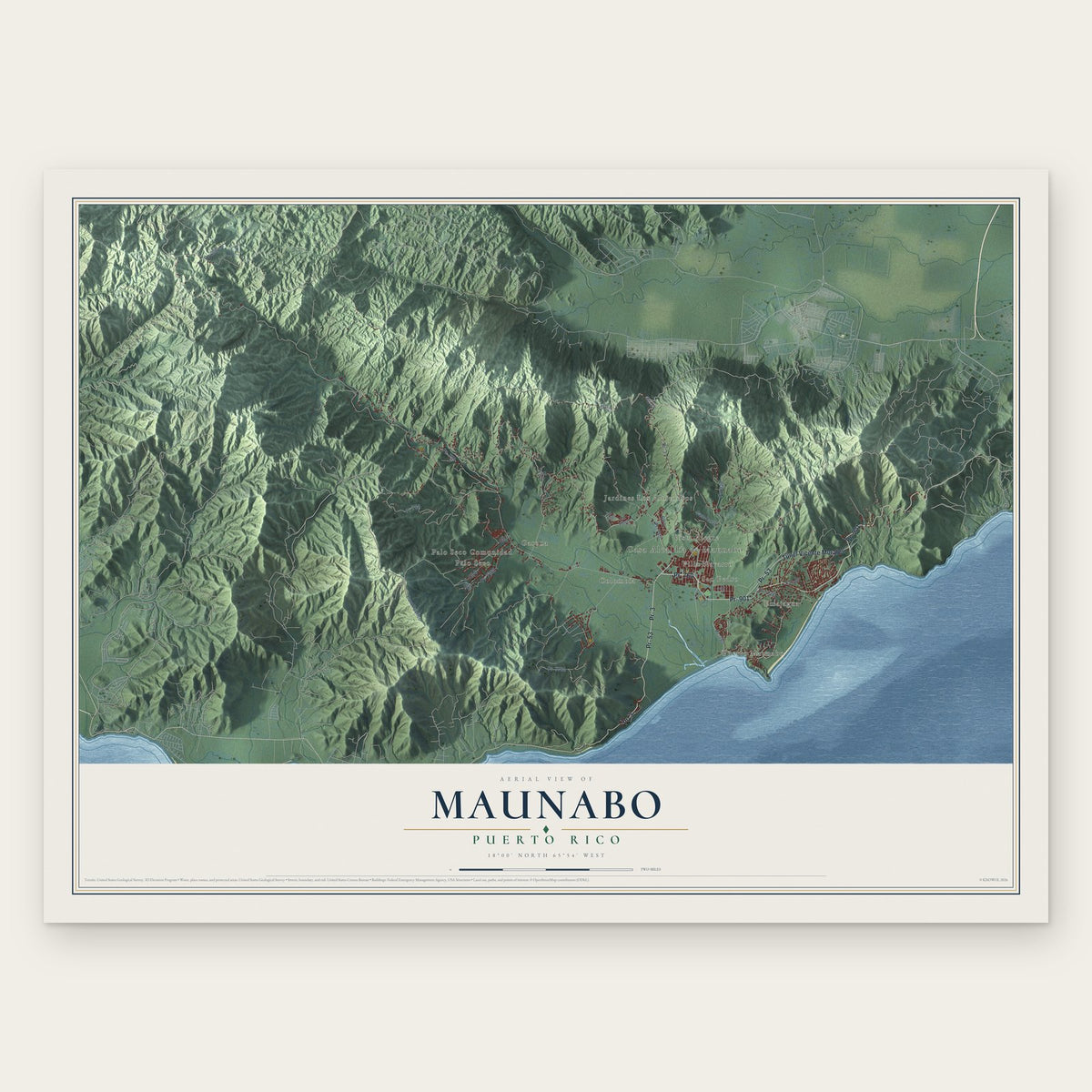 Maunabo, Puerto Rico map print, the full design