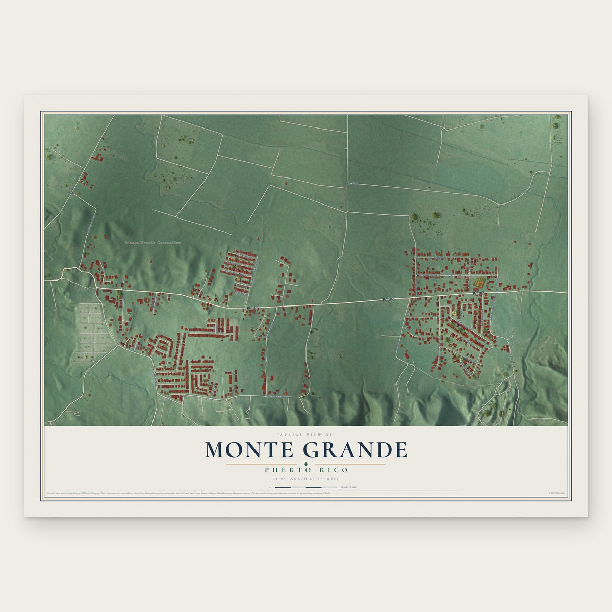 Monte Grande, Puerto Rico map print, the full design