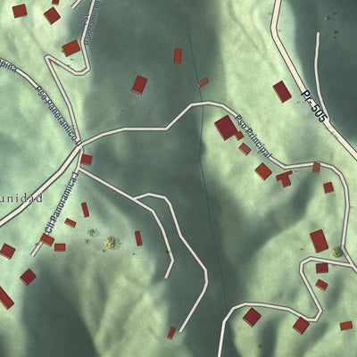 Close-up of the map of Monte Verde, Puerto Rico print showing street and building detail