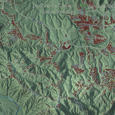 Close-up of the map of Morovis, Puerto Rico print showing street and building detail