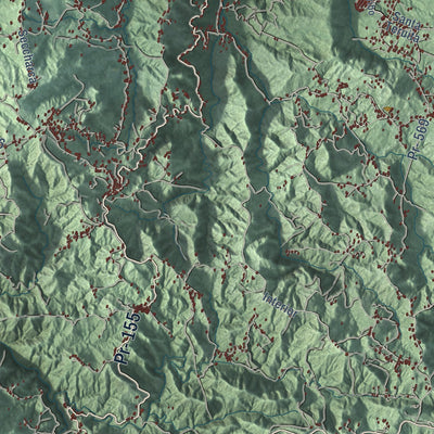 Close-up of the map of Orocovis, Puerto Rico print showing street and building detail
