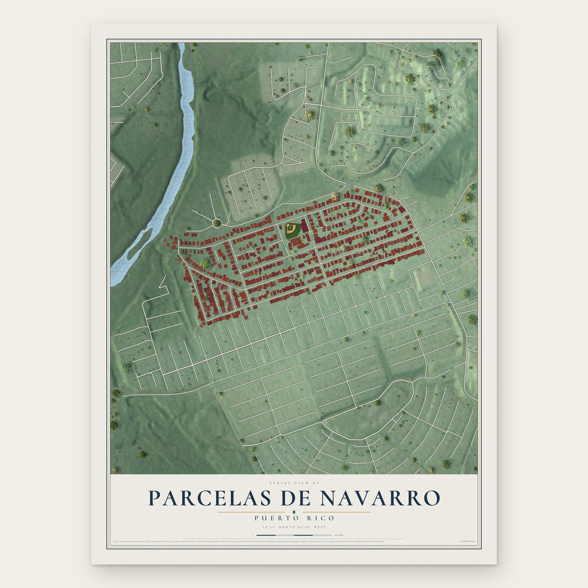 Parcelas de Navarro, Puerto Rico map print, the full design