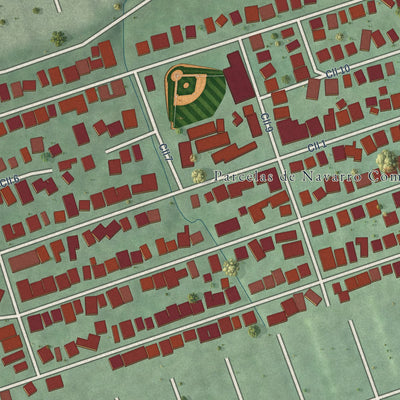Close-up of the map of Parcelas de Navarro, Puerto Rico print showing street and building detail