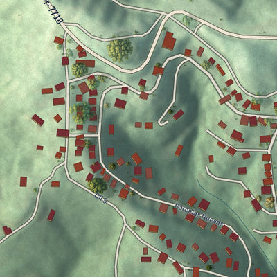 Close-up of the map of Pastos, Puerto Rico print showing street and building detail