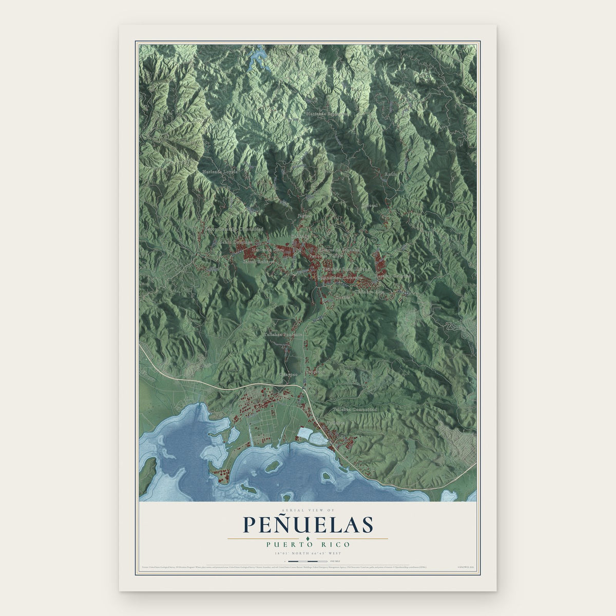 Peñuelas, Puerto Rico map print, the full design