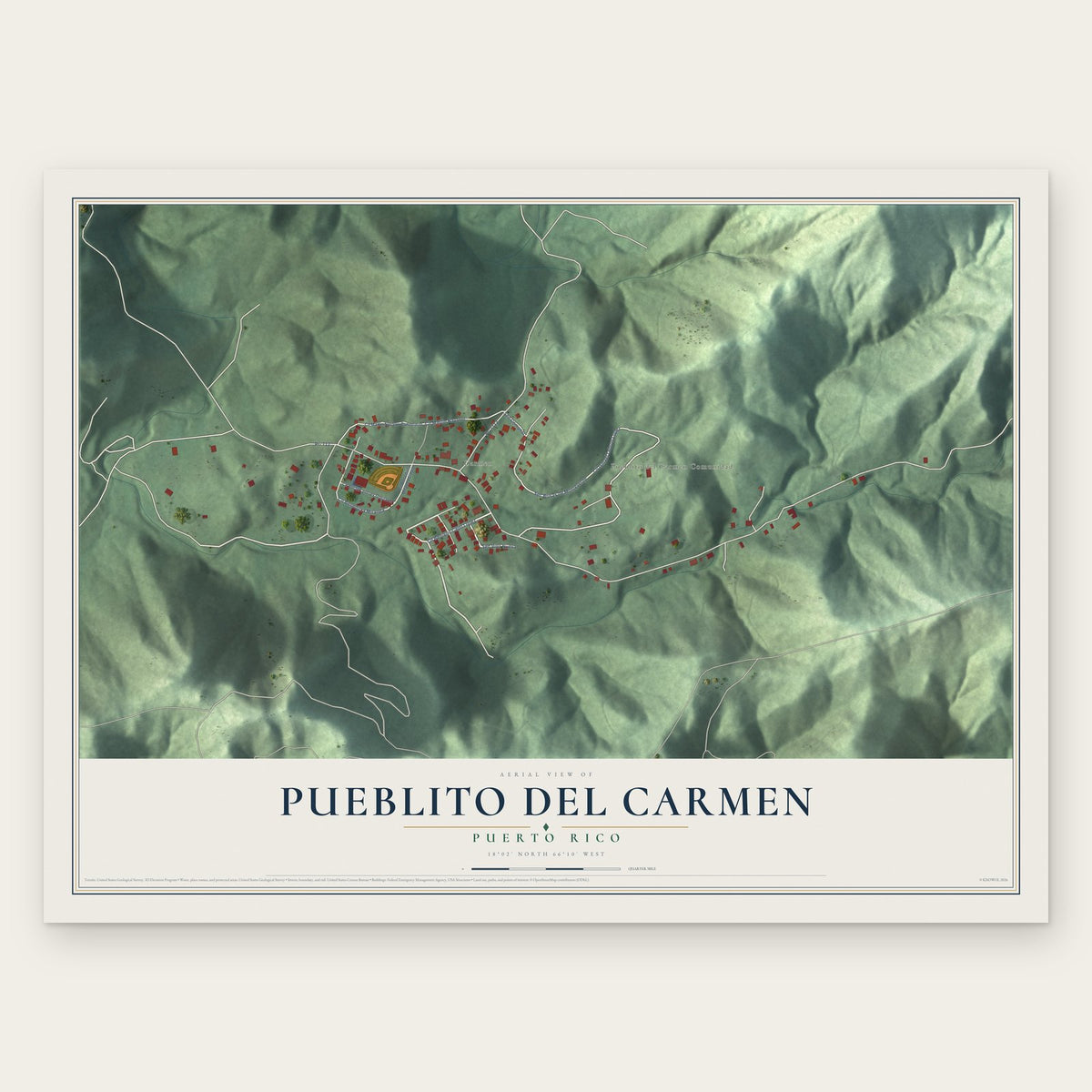 Pueblito del Carmen, Puerto Rico map print, the full design