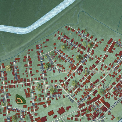 Close-up of the map of Punta Santiago, Puerto Rico print showing street and building detail