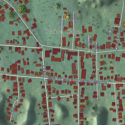 Close-up of the map of Rafael Capó, Puerto Rico print showing street and building detail