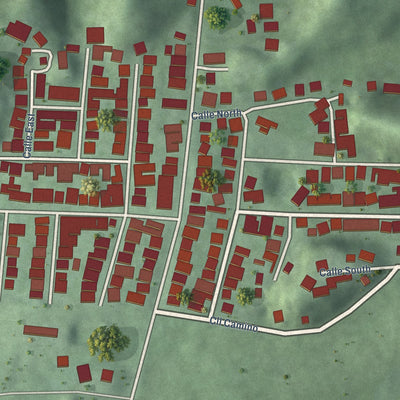 Close-up of the map of Rafael González, Puerto Rico print showing street and building detail