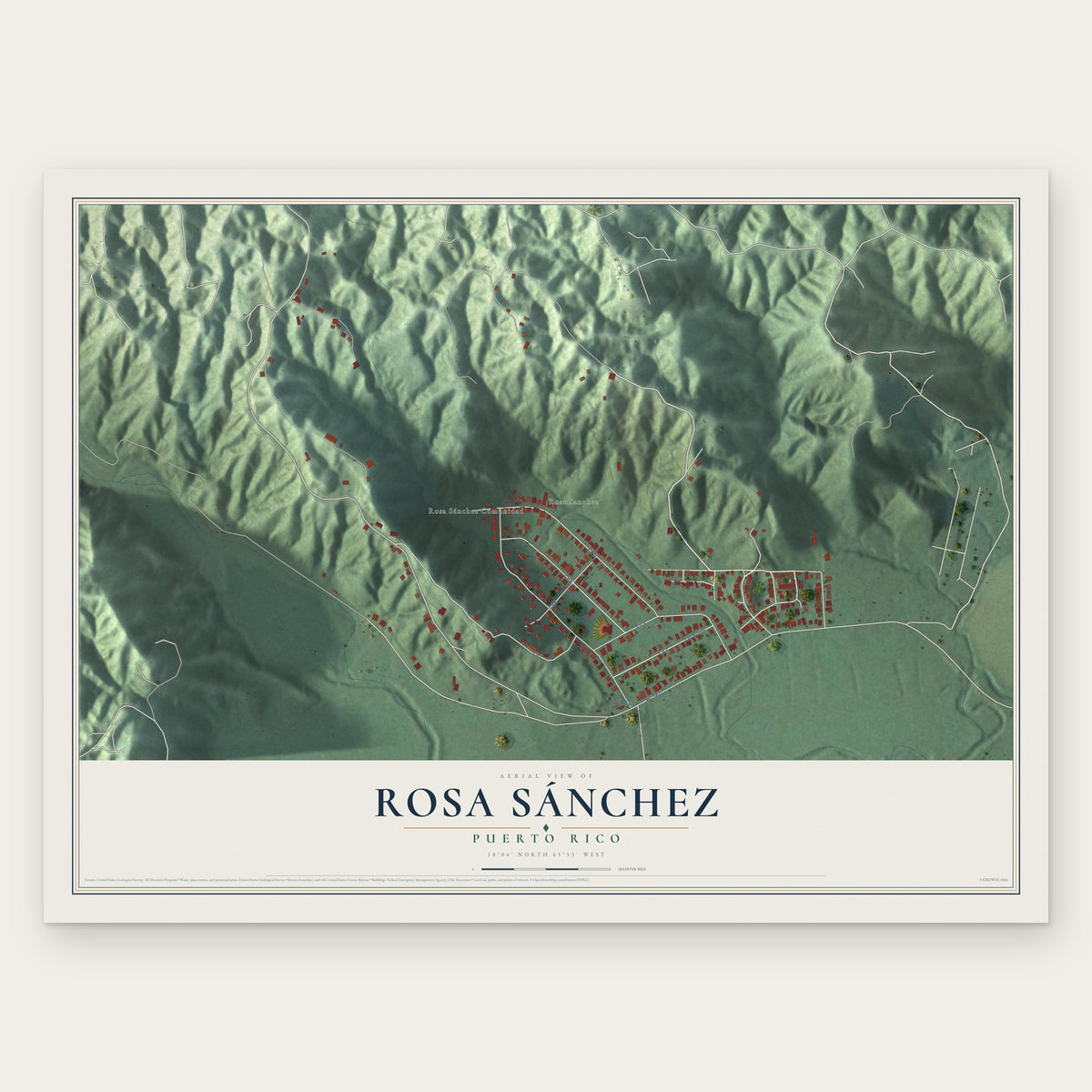 Rosa Sánchez, Puerto Rico map print, the full design