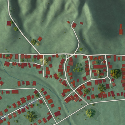 Close-up of the map of Rosa Sánchez, Puerto Rico print showing street and building detail