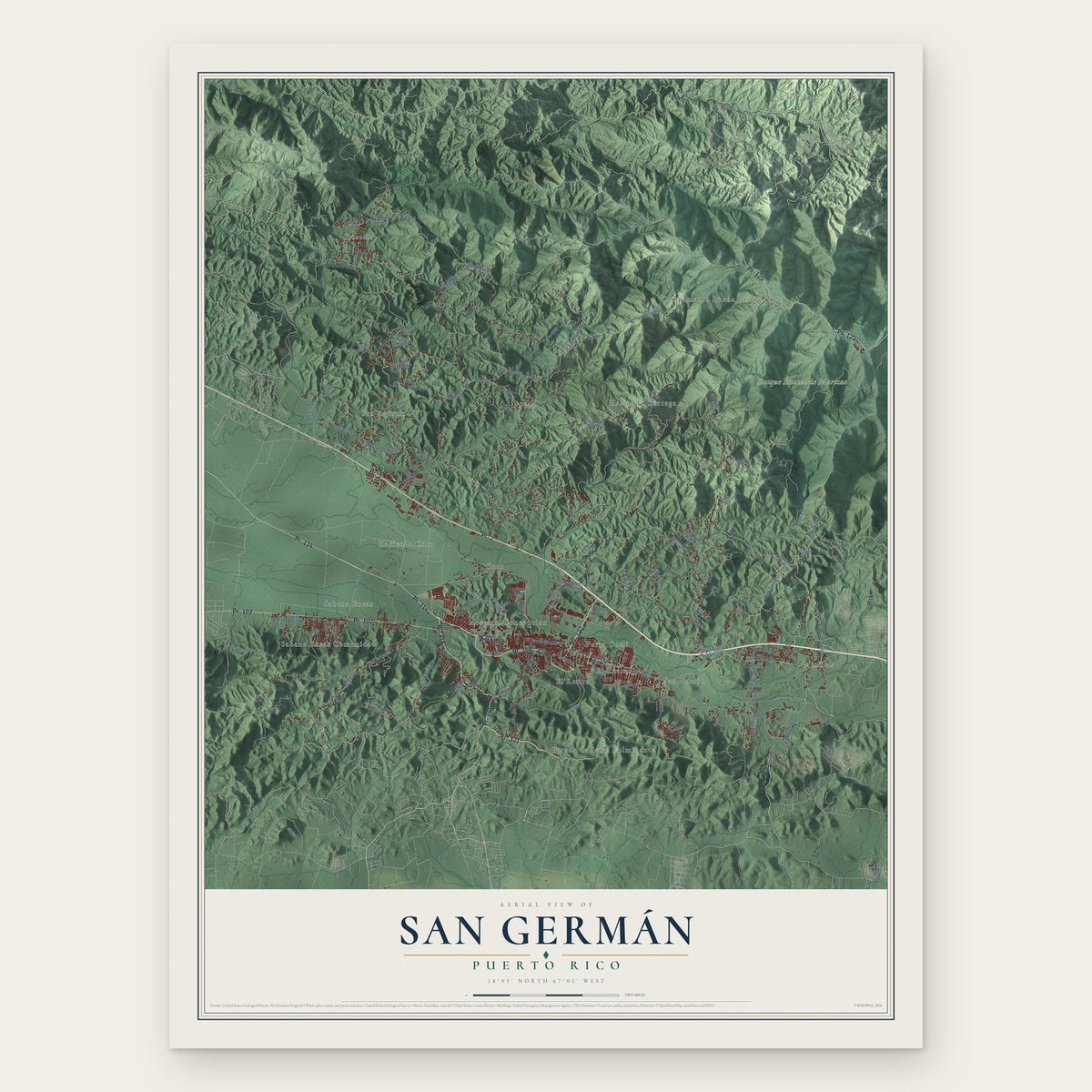 San Germán, Puerto Rico map print, the full design