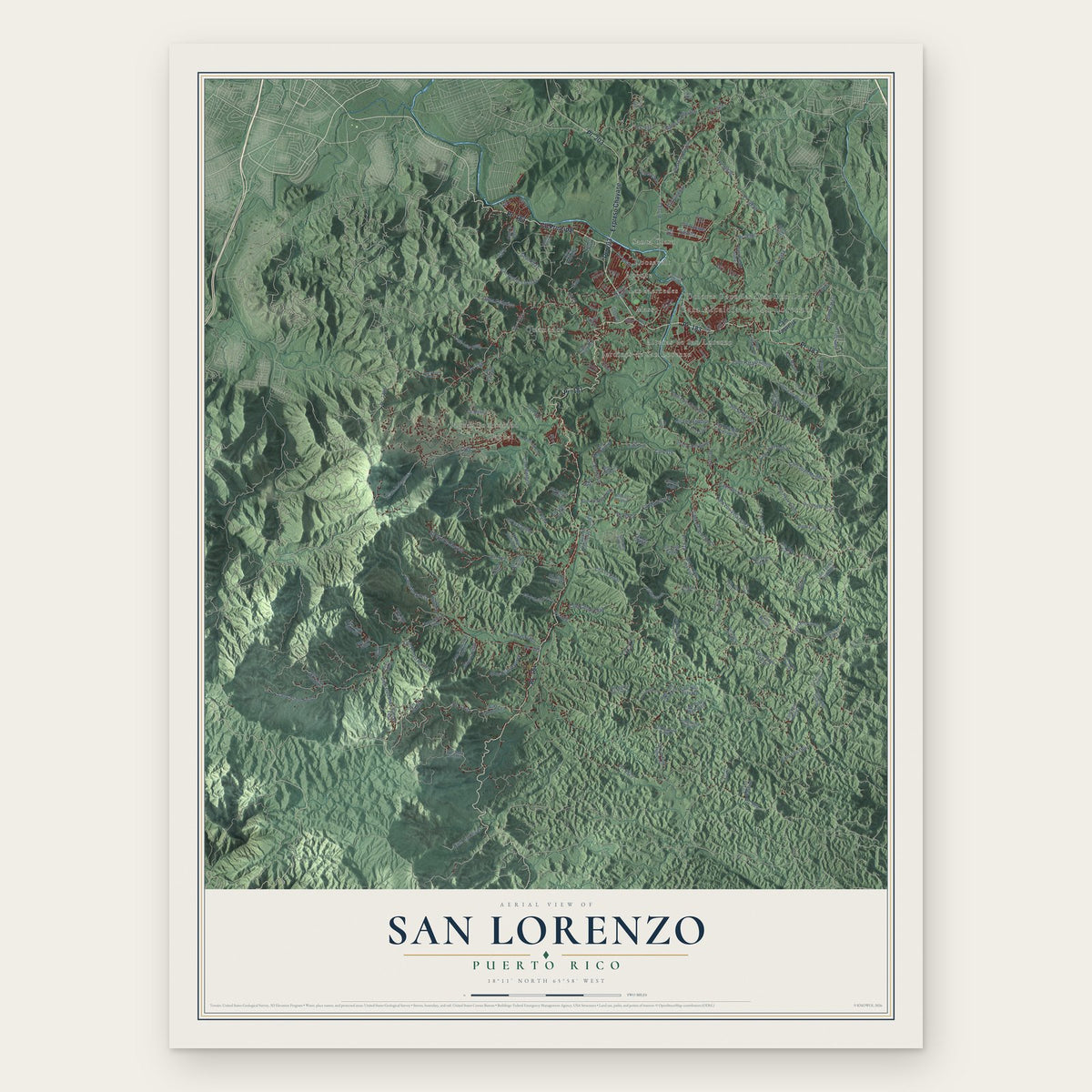 San Lorenzo, Puerto Rico map print, the full design