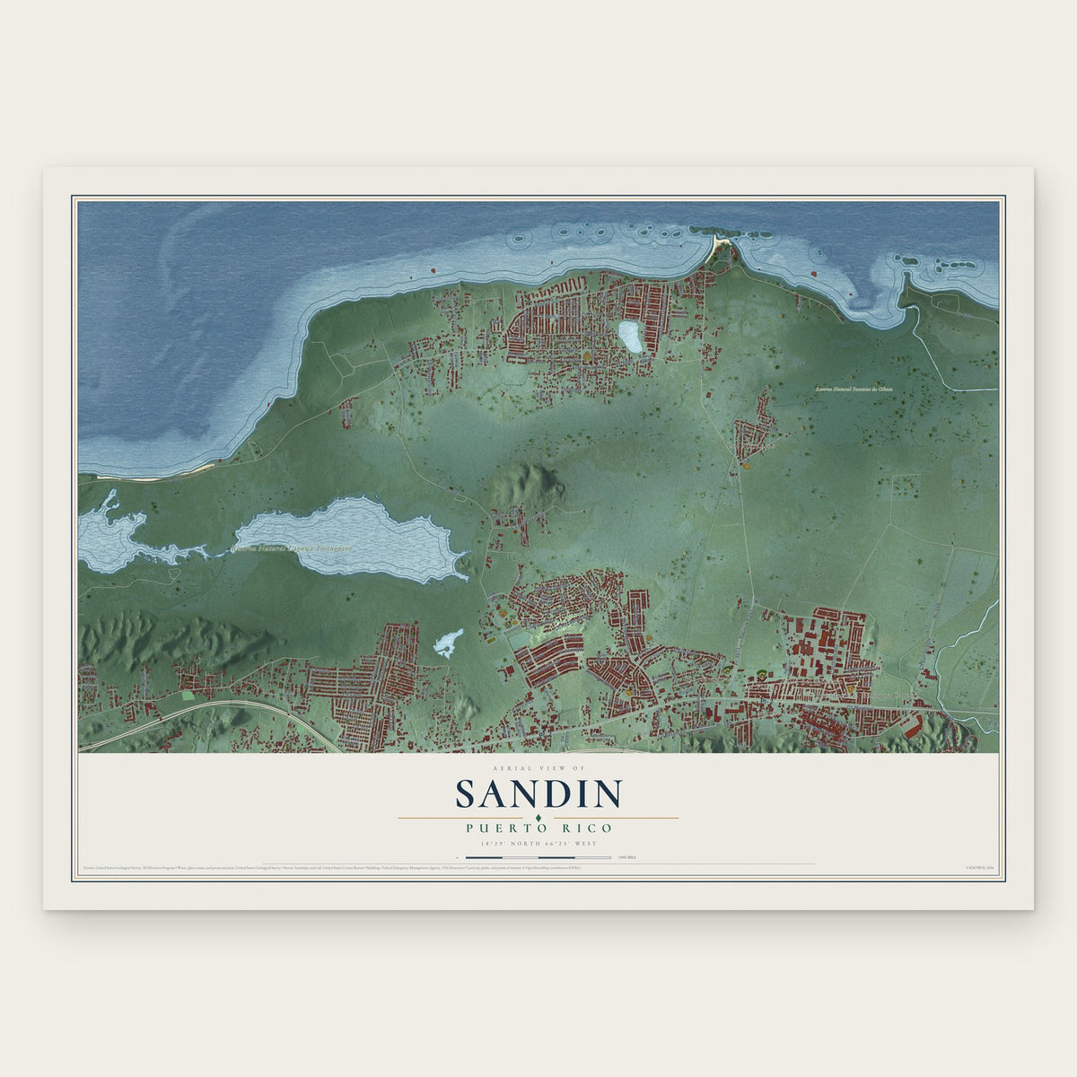 Sandin, Puerto Rico map print, the full design