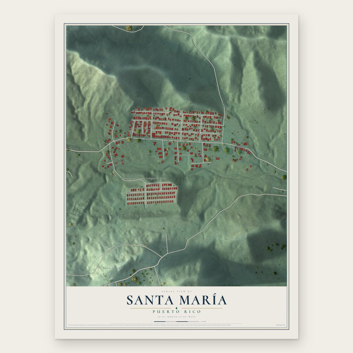 Santa María, Puerto Rico map print, the full design
