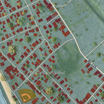 Close-up of the map of Stella, Puerto Rico print showing street and building detail