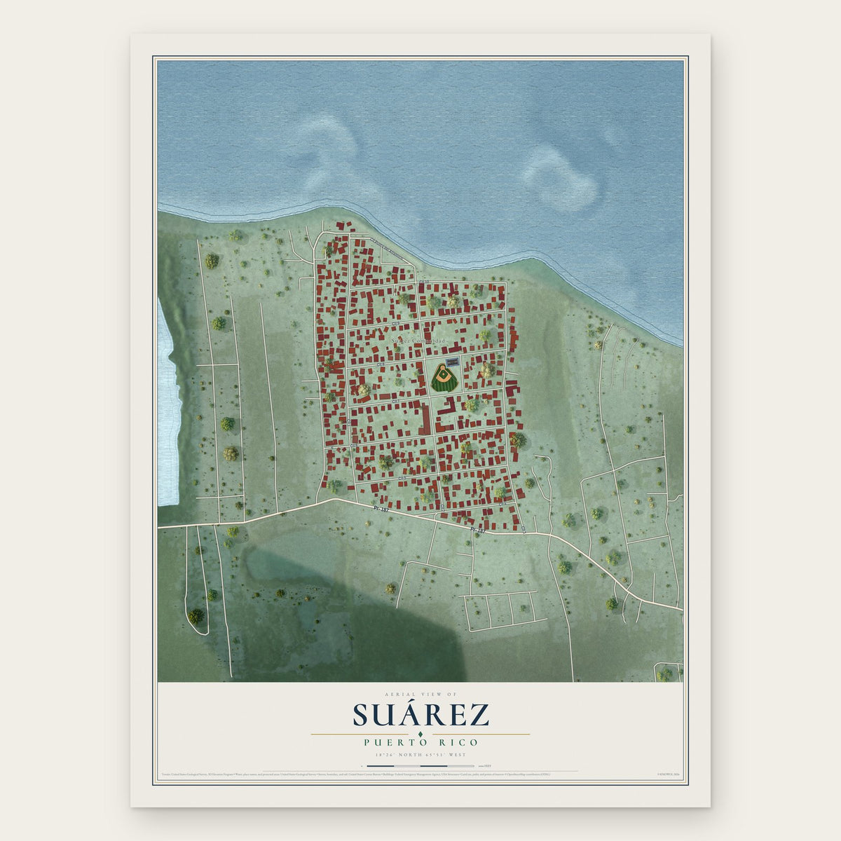 Suárez, Puerto Rico map print, the full design