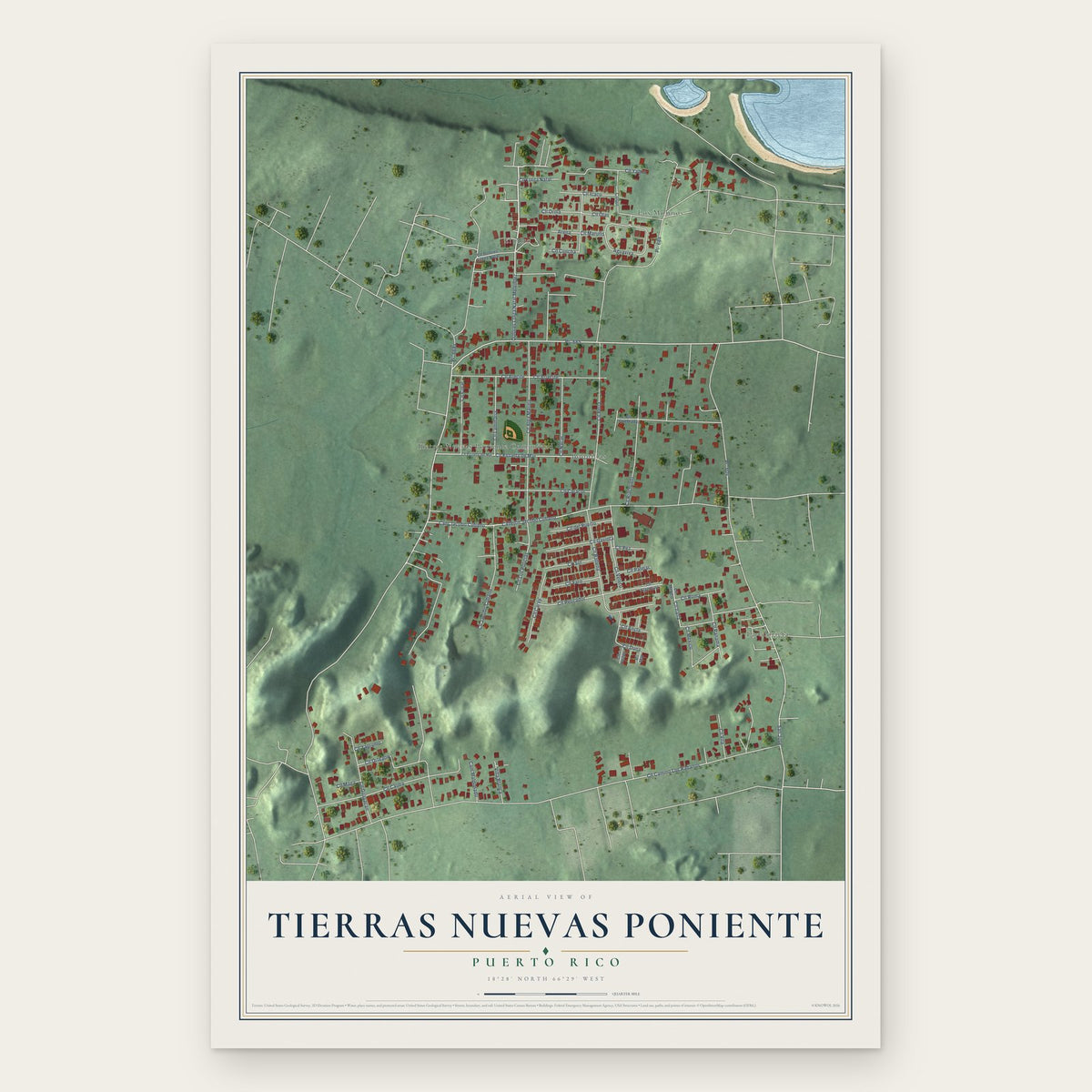 Tierras Nuevas Poniente, Puerto Rico map print, the full design