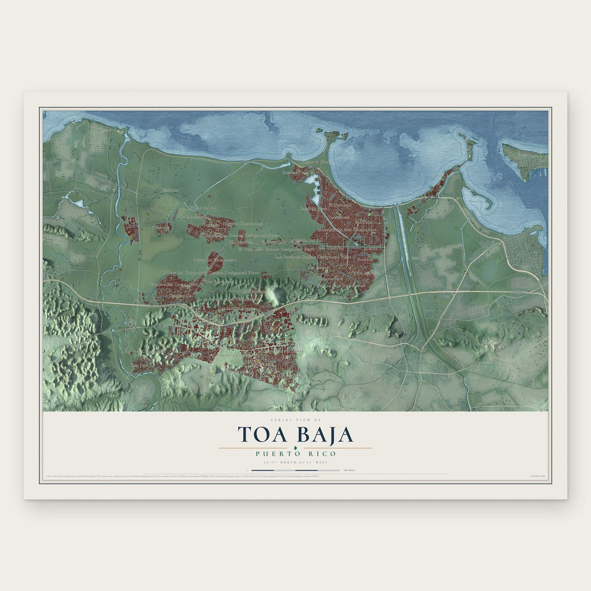 Toa Baja, Puerto Rico map print, the full design