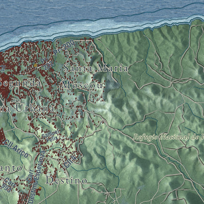 Close-up of the map of Vieques, Puerto Rico print showing street and building detail