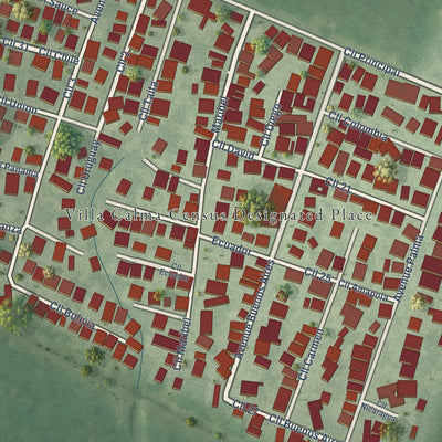 Close-up of the map of Villa Calma, Puerto Rico print showing street and building detail
