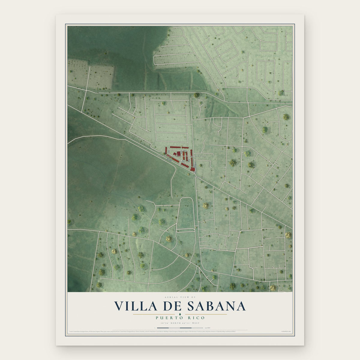 Villa de Sabana, Puerto Rico map print, the full design