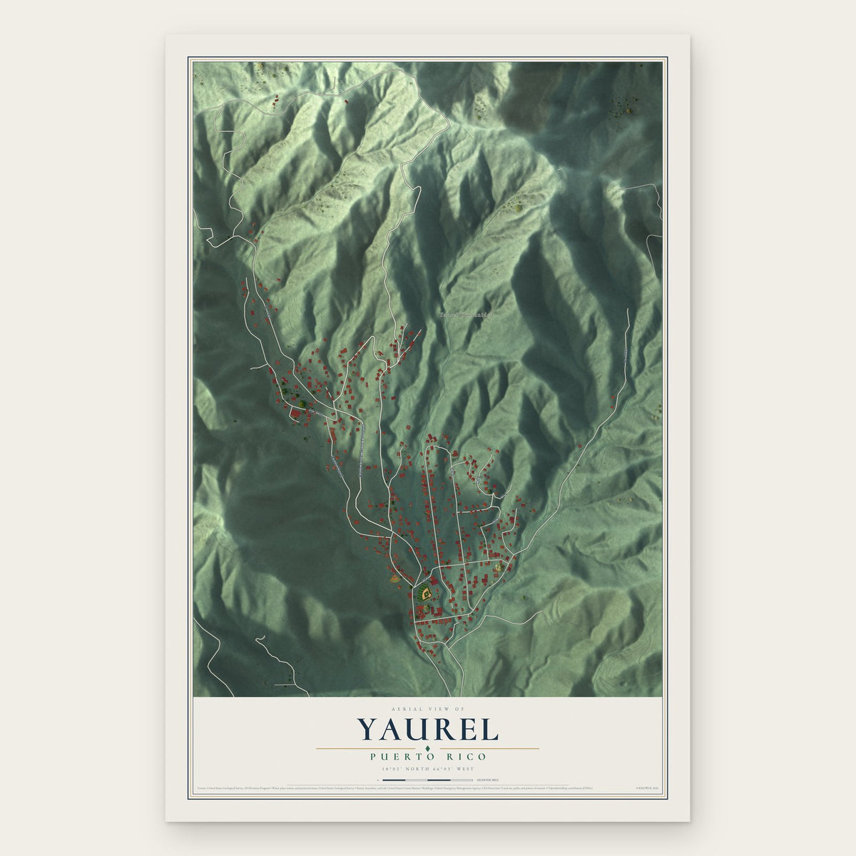 Yaurel, Puerto Rico map print, the full design