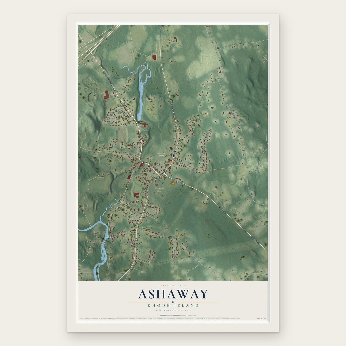Ashaway, Rhode Island map print, the full design