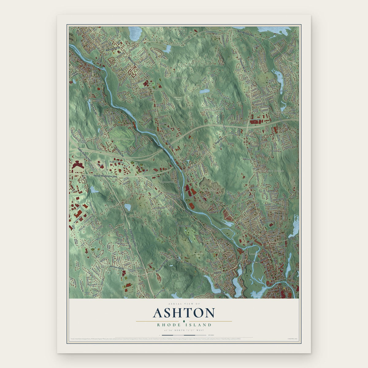 Ashton, Rhode Island map print, the full design