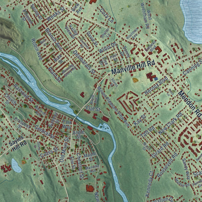Close-up of the map of Ashton, Rhode Island print showing street and building detail