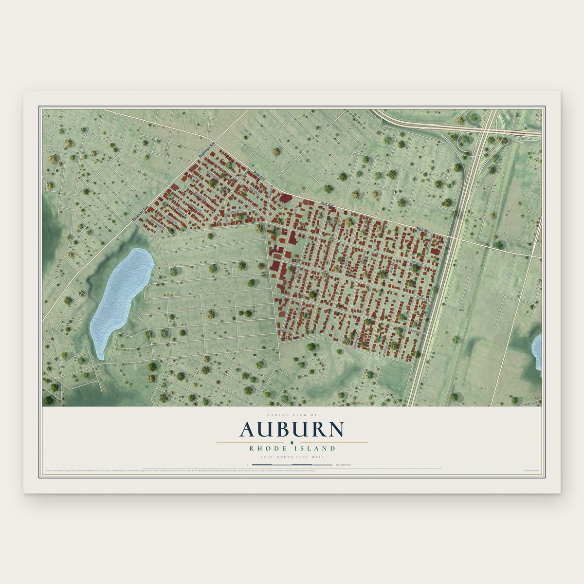 Auburn, Rhode Island map print, the full design