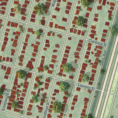 Close-up of the map of Auburn, Rhode Island print showing street and building detail