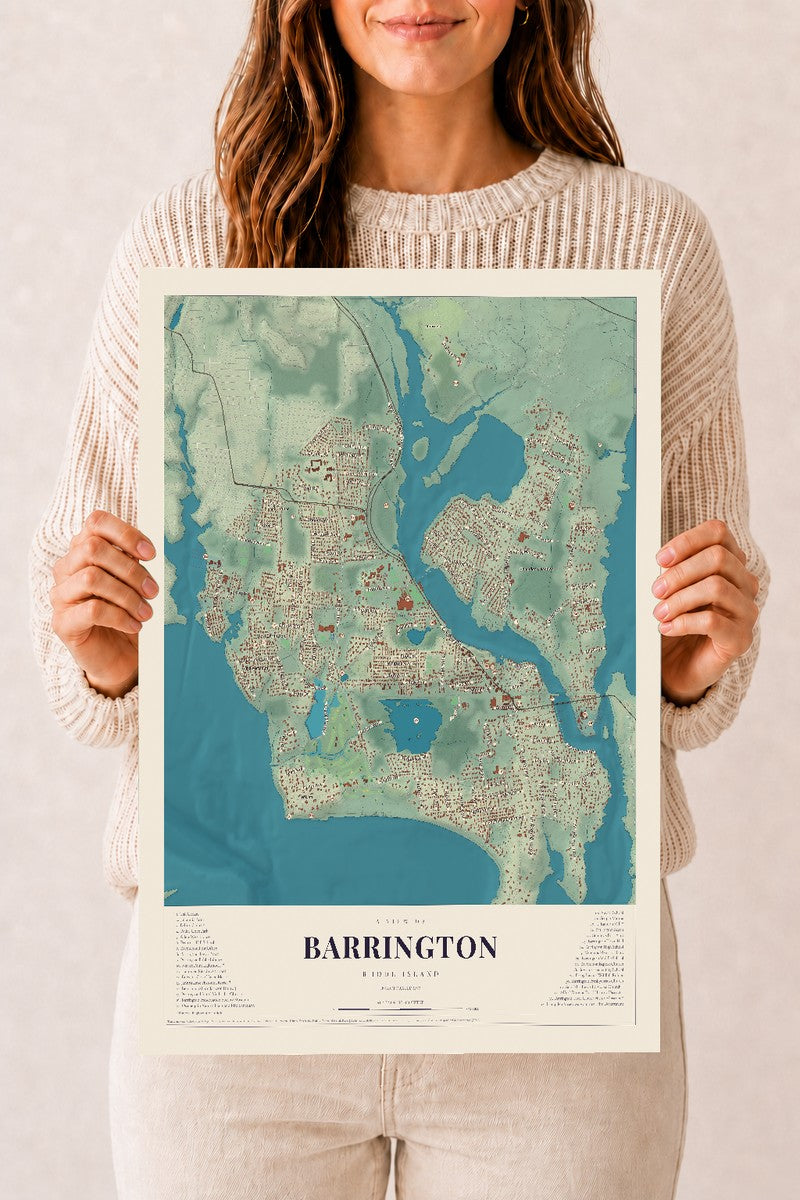 Barrington, Rhode Island map print, 12" x 18" Archival Matte Print mockup