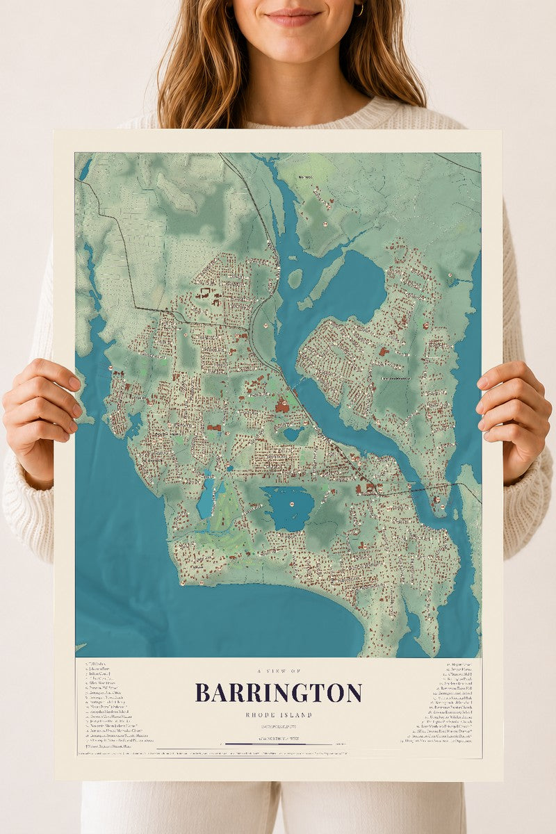 Map of Barrington, Rhode Island, 18 x 24 inch unframed archival matte print
