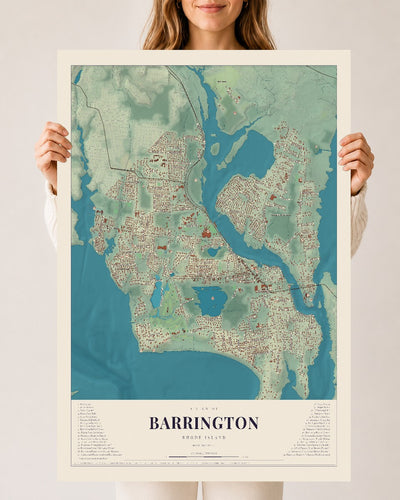 Map of Barrington, Rhode Island, 24 x 36 inch unframed archival matte print