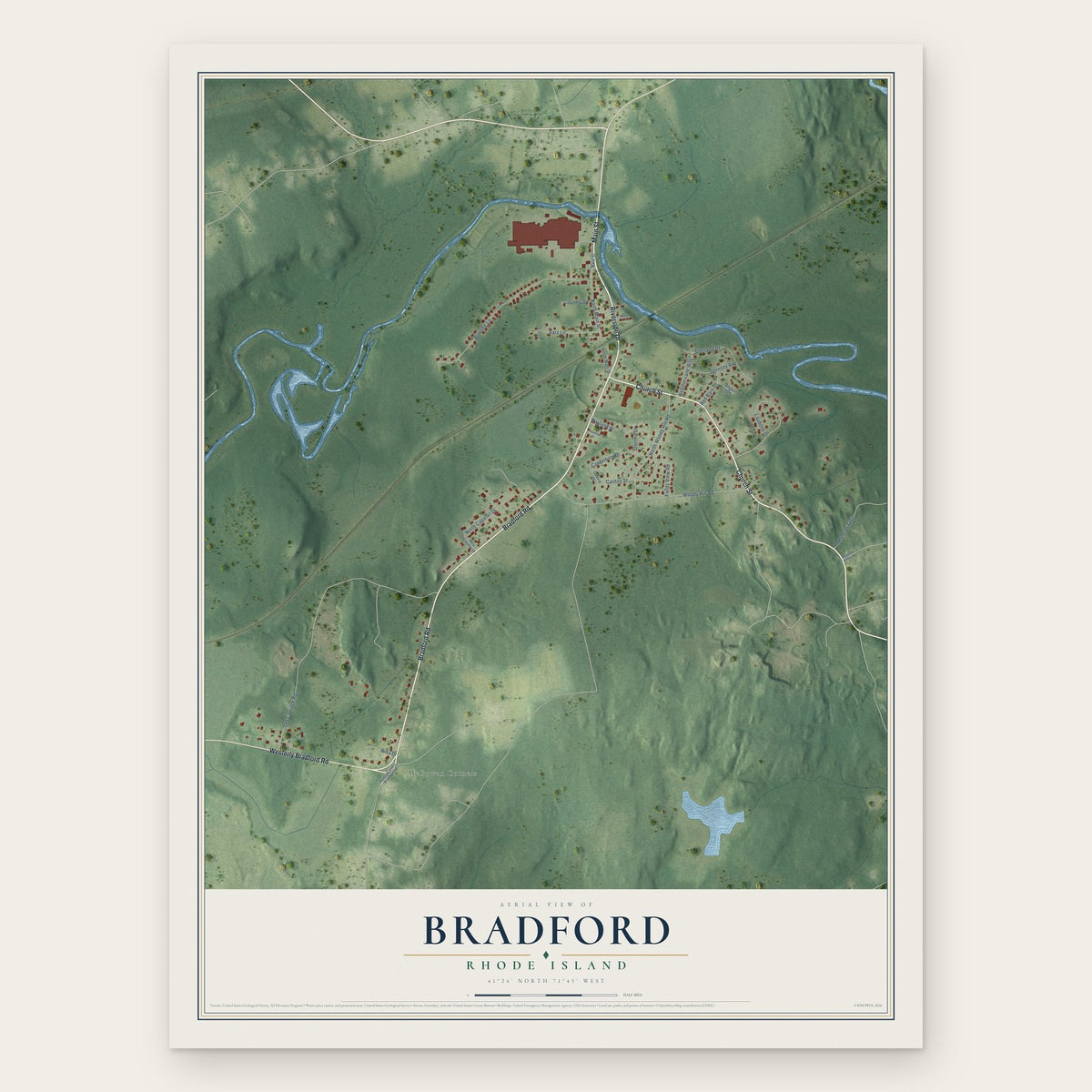 Bradford, Rhode Island map print, the full design