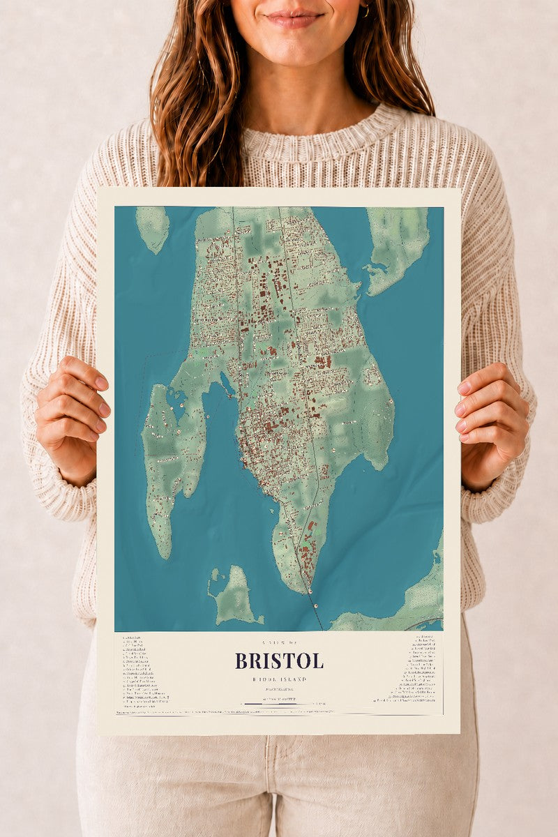 Bristol, Rhode Island map print, 12" x 18" Archival Matte Print mockup