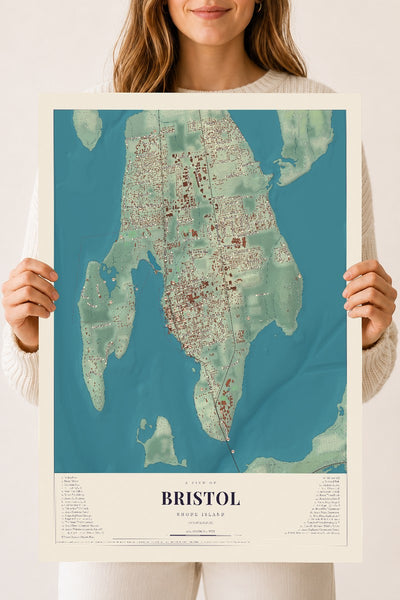 Bristol, Rhode Island map print, 18" x 24" Archival Matte Print mockup
