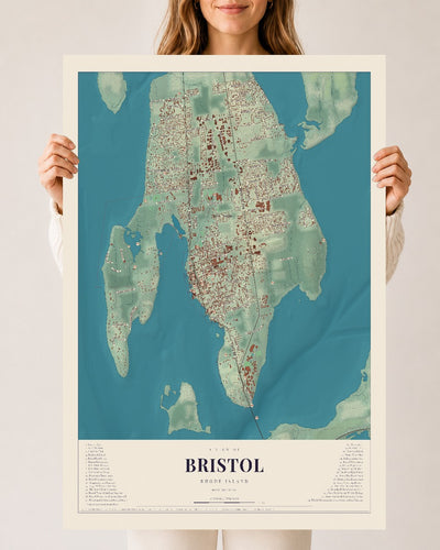Bristol, Rhode Island map print, 24" x 36" Archival Matte Print mockup