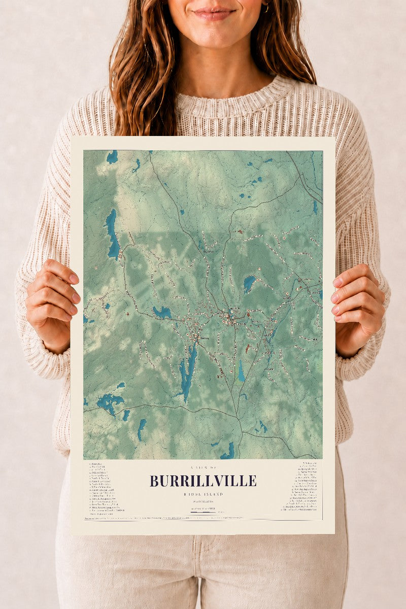 Burrillville, Rhode Island map print, 12" x 18" Archival Matte Print mockup