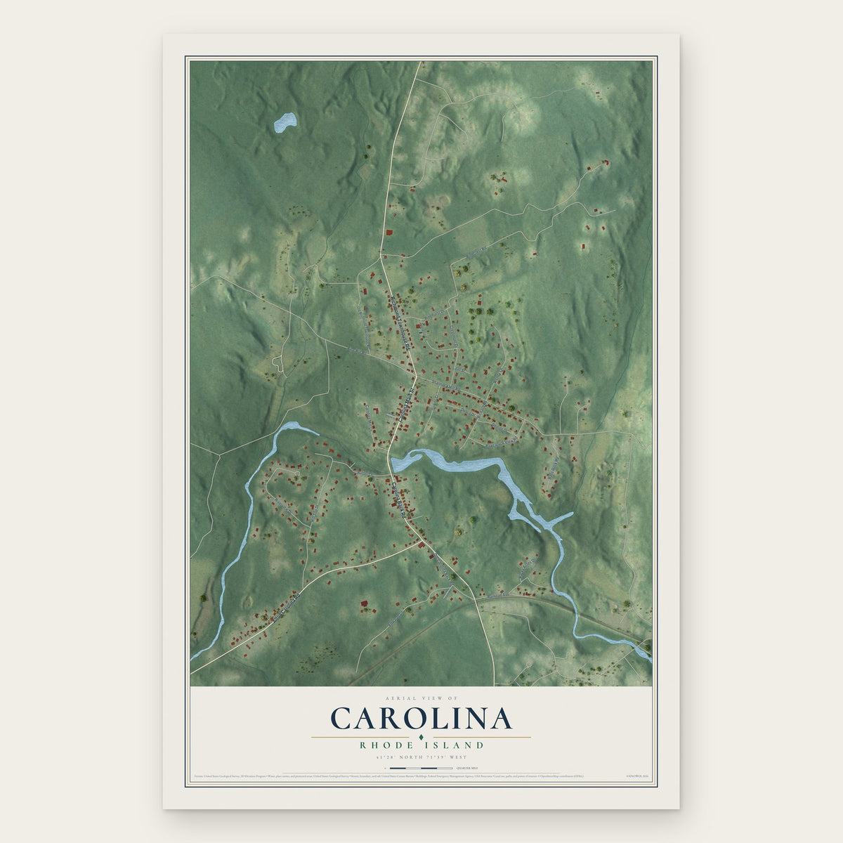 Carolina, Rhode Island map print, the full design