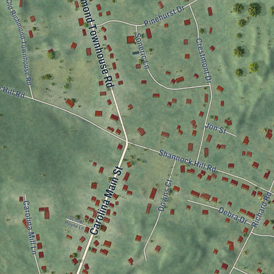 Close-up of the map of Carolina, Rhode Island print showing street and building detail