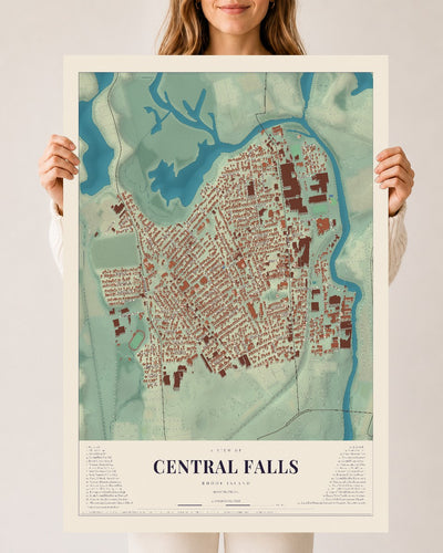 Central Falls, Rhode Island map print, 24" x 36" Archival Matte Print mockup