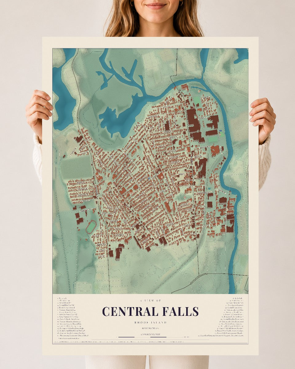 Central Falls, Rhode Island map print, 24" x 36" Archival Matte Print mockup