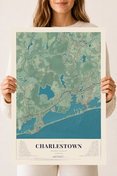 Charlestown, Rhode Island map print, 18" x 24" Archival Matte Print mockup