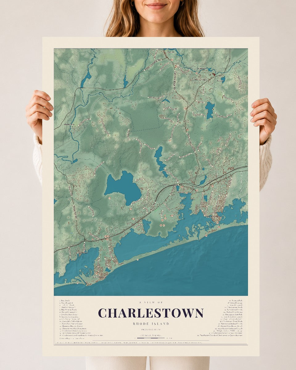 Charlestown, Rhode Island map print, 24" x 36" Archival Matte Print mockup