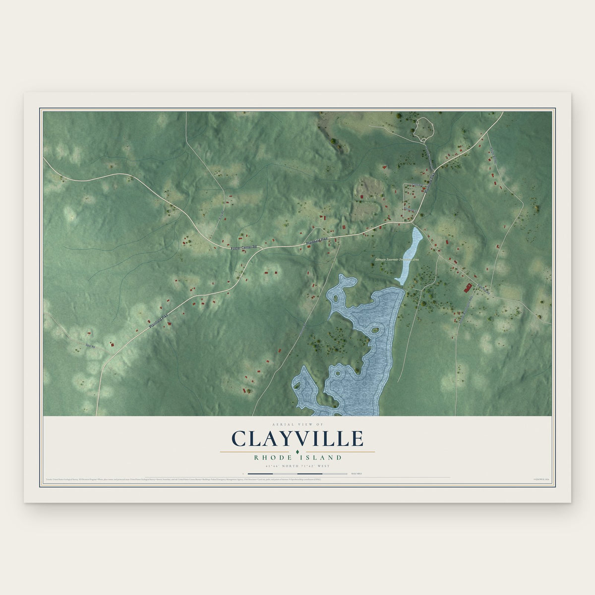 Clayville, Rhode Island map print, the full design